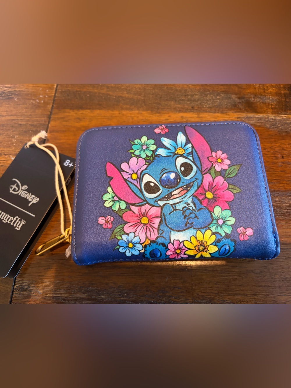 Loungefly Purple Blue Stitch Floral Zip Wallet